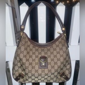 Gucci Beige and Brown Monogram Shoulder Bag
